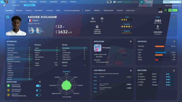 Tennis Manager 25 Gameplay